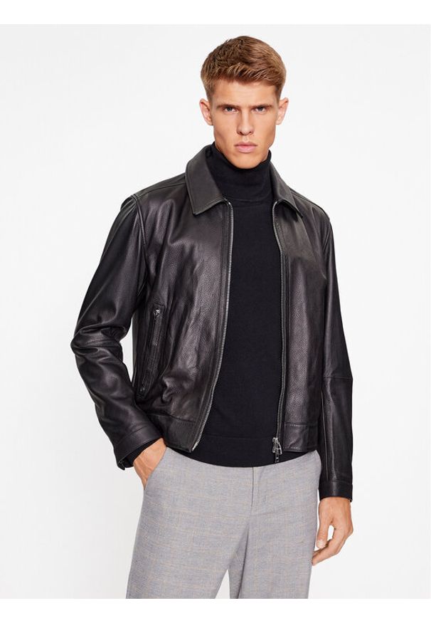 BOSS - Boss Kurtka skórzana Mapson3 50499425 Czarny Regular Fit. Kolor: czarny. Materiał: skóra
