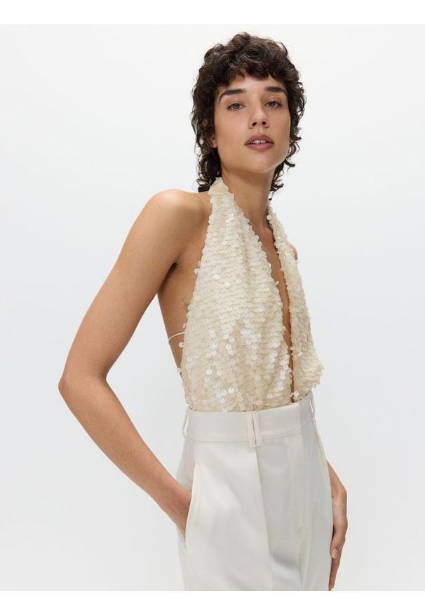 Reserved - Cekinowe body - złamana biel. Materiał: dzianina