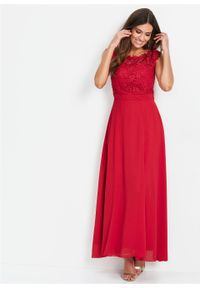 Długa sukienka wieczorowa z koronką bonprix czerwony. Kolor: czerwony. Materiał: koronka. Wzór: koronka. Styl: wizytowy. Długość: maxi #2