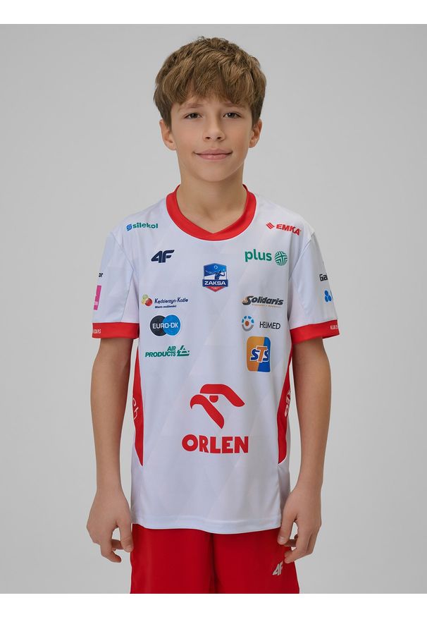 4f - 4F Koszulka meczowa replika domowa z sezonu 2025-26 dziecięca 4F x ZAKSA Kędzierzyn-Koźle - biała 158/164 (12-14 lat). Okazja: do domu. Kolor: biały. Materiał: dzianina, materiał. Wzór: nadruk. Sezon: lato. Styl: młodzieżowy