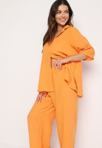 Born2be - Pomarańczowy Komplet 2-Częściowy Koszula o Luźnym Kroju Szerokie Spodnie z Gumką w Talii Vimitha. Kolor: pomarańczowy. Materiał: materiał. Wzór: aplikacja #4