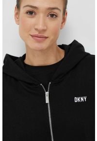 DKNY - Dkny bluza damska kolor czarny z kapturem gładka. Typ kołnierza: kaptur. Kolor: czarny. Wzór: gładki #4