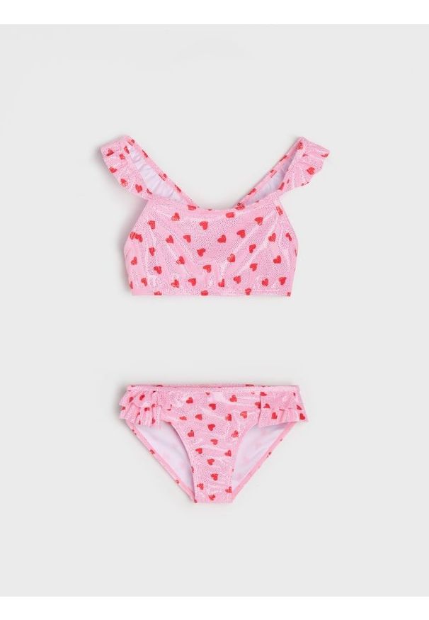 Sinsay - Dwuczęściowy strój kąpielowy z motywem serc - różowy. Kolor: różowy