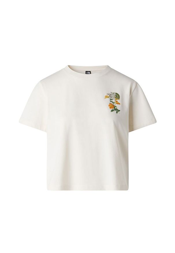 Koszulka damska The North Face Flora 0A8G9QQLI1 - biała. Kolor: biały. Materiał: bawełna. Długość rękawa: krótki rękaw. Długość: krótkie. Wzór: haft