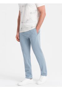 Ombre Clothing - Dresowe spodnie męskie z nogawką bez ściągacza - jasnoniebieskie V7 OM-PABS-0206 - XXL. Kolor: niebieski. Materiał: dresówka. Wzór: aplikacja. Styl: klasyczny, sportowy #4