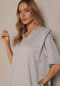 Renee - Szary Komplet z Wiskozą T-shirt z Dekoltem w Serek i Spodnie o Szerokim Kroju Zevline. Kolor: szary. Materiał: wiskoza #3