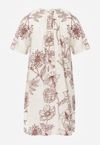 Born2be - Biało-Brązowa Sukienka z Wiskozy o Pudełkowym Kroju w Kwiatowy Print Reninca. Okazja: na co dzień. Kolekcja: plus size. Kolor: biały. Materiał: wiskoza. Wzór: nadruk, kwiaty. Sezon: lato. Typ sukienki: proste, dla puszystych. Styl: casual #5