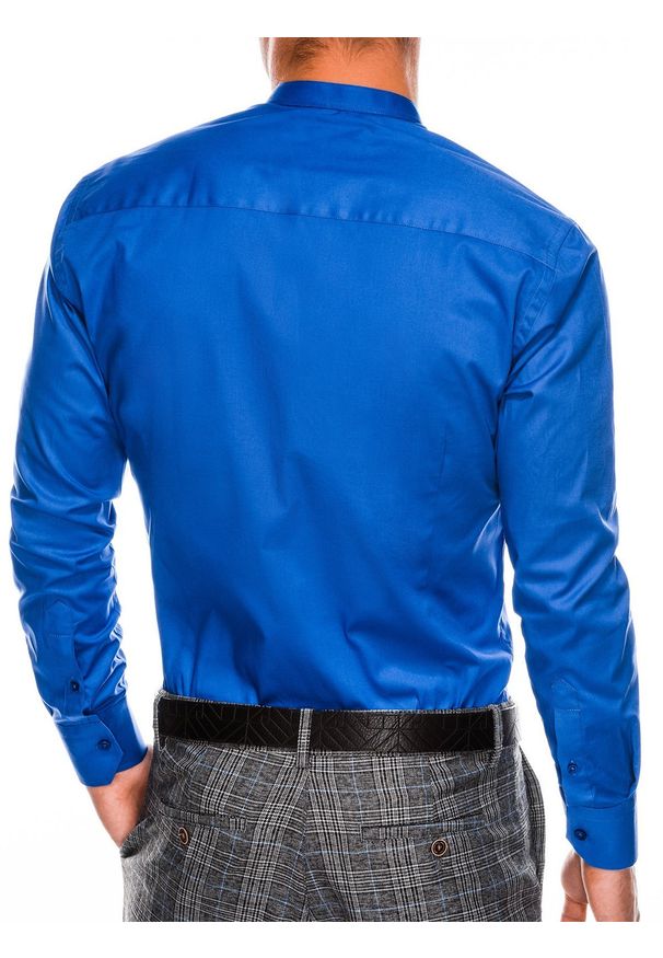 Ombre Clothing - Koszula męska elegancka z długim rękawem BASIC K307 - niebieska - XXL. Typ kołnierza: kołnierzyk stójkowy. Kolor: niebieski. Materiał: bawełna, poliester. Długość rękawa: długi rękaw. Długość: długie. Wzór: jednolity. Styl: elegancki