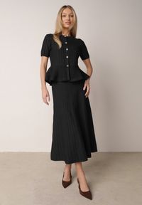 Born2be - Czarny Komplet z Wiskozą Rozkloszowana Spódnica i Bluzka z Baskinką Adrimala. Kolor: czarny. Materiał: wiskoza #2