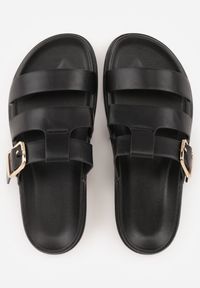 Renee - Czarne Płaskie Klapki z Paskiem ze Sprzączką Tameren. Nosek buta: otwarty. Kolor: czarny. Materiał: guma, skóra. Wzór: aplikacja. Sezon: lato. Obcas: na obcasie. Wysokość obcasa: niski #3