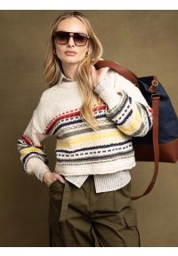 Big-Star - Sweter damski bawełniany w kolorowe paski kremowy Mixta 000. Kolor: wielokolorowy. Materiał: bawełna. Wzór: paski, kolorowy. Sezon: lato. Styl: vintage, retro #7