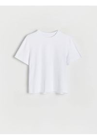 Reserved - T-shirt z merceryzowanej bawełny - biały. Kolor: biały. Materiał: bawełna