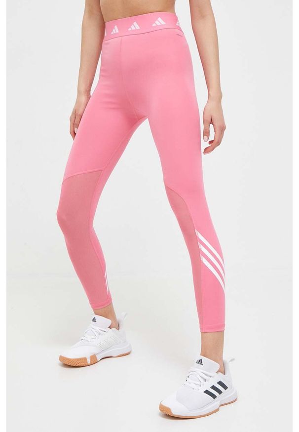 adidas Performance legginsy treningowe Techfit 3-Stripes kolor różowy z nadrukiem. Stan: podwyższony. Kolor: różowy. Materiał: skóra, materiał. Technologia: Techfit (Adidas). Wzór: nadruk. Sport: fitness