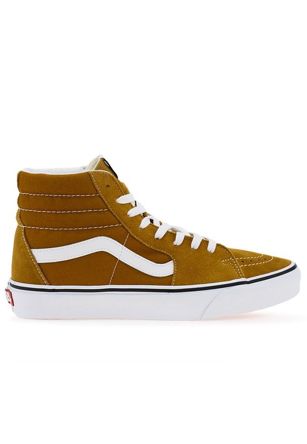 Buty Vans Color Theory Sk8-Hi VN0007NS1M71 - brązowe. Okazja: na co dzień. Wysokość cholewki: przed kolano. Zapięcie: pasek. Kolor: brązowy. Materiał: zamsz, tkanina, guma. Szerokość cholewki: normalna. Model: Vans SK8. Sport: turystyka piesza