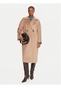 Weekend Max Mara Płaszcz wełniany Resina 2525016102 Beżowy Regular Fit. Kolor: beżowy. Materiał: wełna