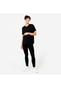 DOMYOS - Legginsy do jogi damskie Kimjaly ciążowe. Kolekcja: moda ciążowa. Kolor: czarny. Materiał: materiał, elastan, poliester, bawełna. Sport: joga i pilates