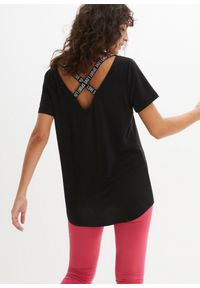 bonprix - Długi shirt sportowy z wycięciem z tyłu. Kolor: czarny. Długość: długie. Styl: sportowy