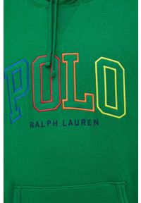 Polo Ralph Lauren bluza męska kolor zielony z kapturem z aplikacją. Typ kołnierza: kaptur, polo. Kolor: zielony. Wzór: aplikacja #5