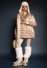 Renee - Beżowa Pikowana Kurtka z Wiązanym Paskiem i Kołnierzem z Futerka Avrissa. Typ kołnierza: bez kaptura. Kolor: beżowy. Materiał: futro #5