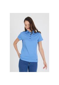 WOOLONA - Koszulka Polo Damska 100% Merino Woolona. Typ kołnierza: polo. Kolor: niebieski