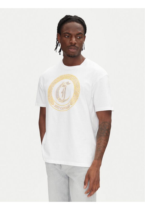 Just Cavalli T-Shirt 78OAHE22 Biały Regular Fit. Kolor: biały. Materiał: bawełna