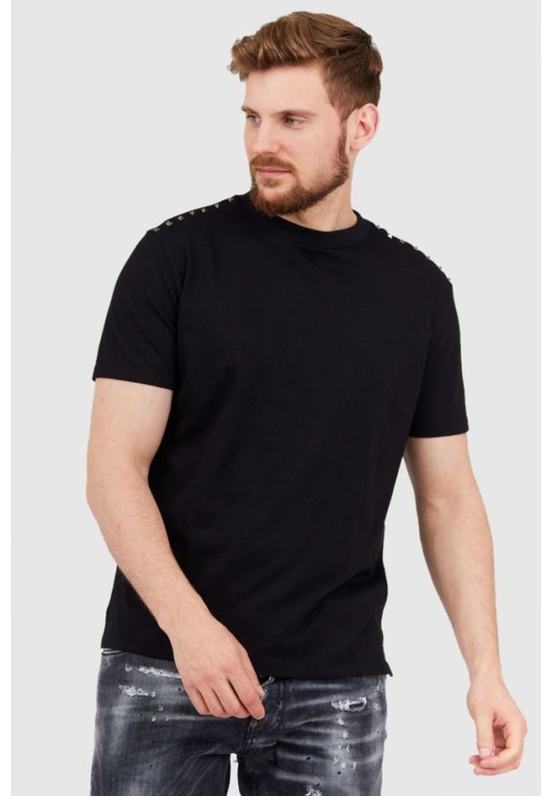 Valentino Garavani - VALENTINO GARAVANI Czarny t-shirt męski z ćwiekami, Rozmiar S. Kolor: czarny. Materiał: prążkowany