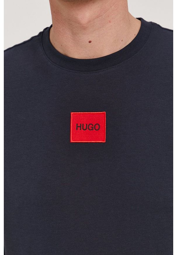 Hugo - T-shirt. Okazja: na co dzień. Kolor: niebieski. Materiał: dzianina. Wzór: aplikacja. Styl: casual