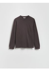 Reserved - Bawełniany longsleeve - ciemnoszary. Kolor: szary. Materiał: bawełna. Długość rękawa: długi rękaw
