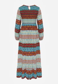 Born2be - Niebiesko-Czerwona Sukienka Maxi z Marszczoną Górą i Długim Rękawem Haari. Kolor: niebieski. Długość rękawa: długi rękaw. Sezon: jesień, wiosna. Długość: maxi #5