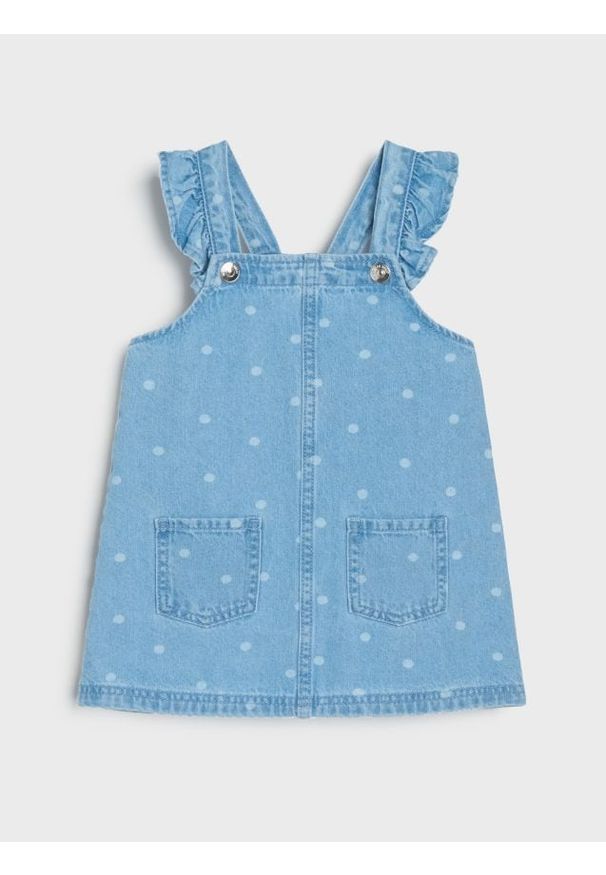 Sinsay - Sukienka jeansowa na ramiączkach w kropki - niebieski. Kolor: niebieski. Materiał: jeans. Długość rękawa: na ramiączkach. Wzór: kropki