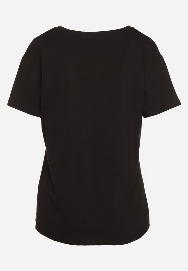 Born2be - Czarny T-shirt Bawełniany o Klasycznym Fasonie Iridessae. Okazja: na co dzień. Typ kołnierza: dekolt w łódkę. Kolor: czarny. Materiał: bawełna. Styl: klasyczny