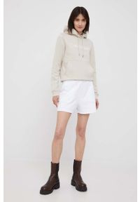 Armani Exchange szorty bawełniane damskie kolor biały z aplikacją high waist. Stan: podwyższony. Kolor: biały. Materiał: bawełna. Wzór: aplikacja #4