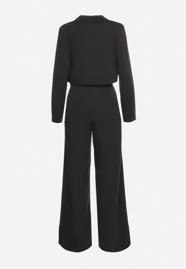 Born2be - Czarno-Biały Komplet Garniturowy z Krótką Marynarką i Szerokimi Spodniami Laoisetta. Kolor: czarny. Materiał: materiał. Wzór: paski