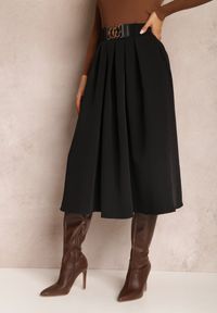 Renee - Czarna Spódnica Rozkloszowana z Paskiem Tenga. Kolor: czarny #4