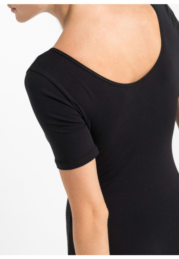 bonprix - Body z krótkim rękawem, z bawełny. Kolor: czarny. Materiał: bawełna. Długość: krótkie