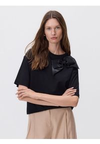 Reserved - T-shirt z merceryzowanej bawełny - czarny. Kolor: czarny. Materiał: bawełna