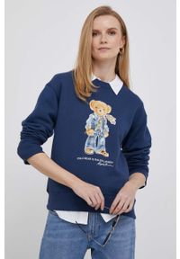 Polo Ralph Lauren bluza damska kolor granatowy z nadrukiem. Typ kołnierza: polo. Kolor: niebieski. Wzór: nadruk. Styl: klasyczny #1