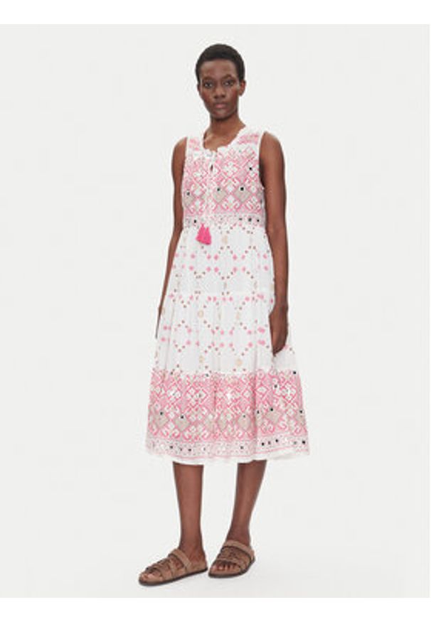 Iconique Sukienka letnia IC25-036 Biały Regular Fit. Kolor: biały. Materiał: bawełna. Sezon: lato