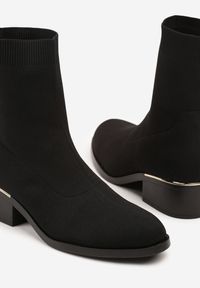 Born2be - Czarne Botki na Niskim Słupku ze Skarpetkową Cholewką Etaliss. Okazja: na spotkanie biznesowe, do pracy, na co dzień. Kolor: czarny. Materiał: jeans. Szerokość cholewki: normalna. Obcas: na słupku. Styl: klasyczny, biznesowy, casual, elegancki #5