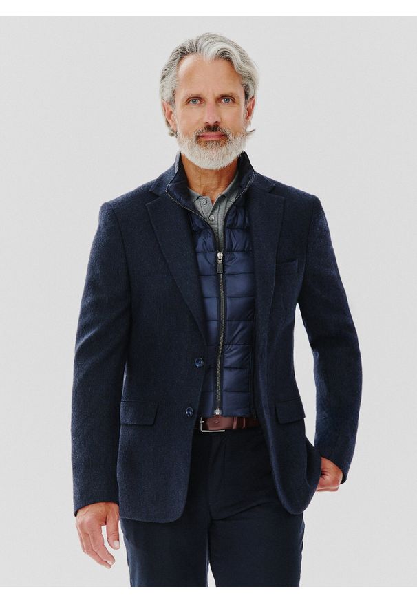 Pako Lorente - PAKO LORENTE – Granatowa marynarka męska z odpinaną podpinką. Kolor: niebieski. Materiał: poliamid, wełna, wiskoza, elastan, poliester