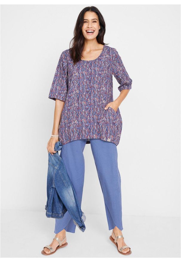 bonprix - Spodnie lniane z przewiewnej mieszanki lnu. Stan: podwyższony. Kolor: niebieski. Materiał: len