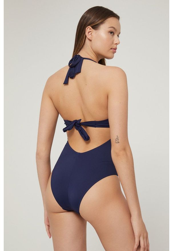 Max Mara Leisure jednoczęściowy strój kąpielowy kolor granatowy miękka miseczka. Kolor: niebieski. Materiał: dzianina. Wzór: gładki