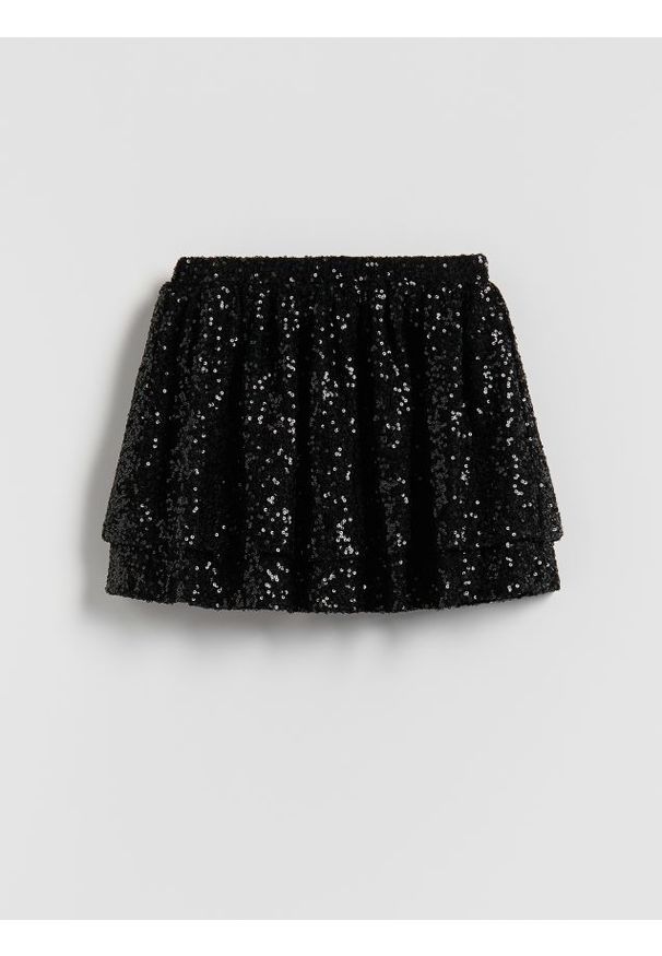 Reserved - Spódnico-szorty z cekinami - czarny. Kolor: czarny. Materiał: tkanina