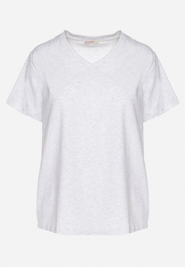 Born2be - Jasnoszary Bawełniany T-shirt z Trójkątnym Dekoltem Nelirna. Okazja: na spacer, na co dzień. Kolor: szary. Materiał: bawełna. Styl: casual, klasyczny