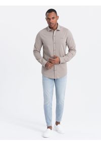 Ombre Clothing - Męska bawełniana koszula REGULAR z dzianiny single jersey - popielata V5 OM-SHCS-0138 - XXL. Kolor: szary. Materiał: bawełna, dzianina, jersey. Wzór: haft, kolorowy #2