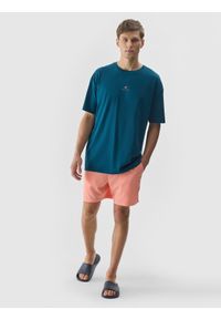 4f - 4F T-shirt z nadrukiem męski - morski XL. Okazja: na co dzień. Kolor: turkusowy. Materiał: dzianina, bawełna, jersey. Wzór: nadruk. Styl: klasyczny, sportowy, casual