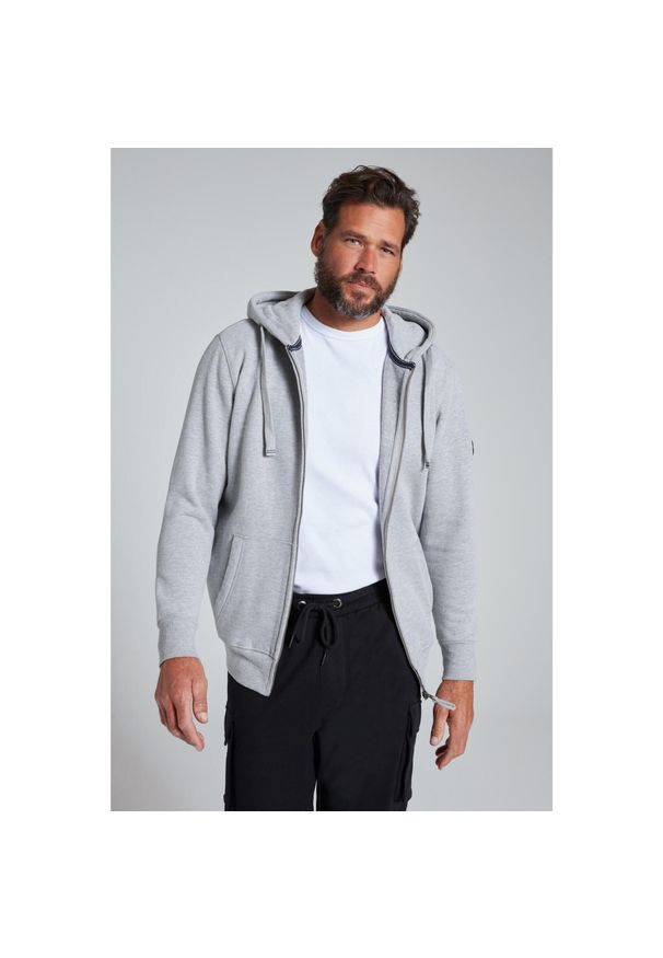 JAY-PI - Męska Rozpinana bluza z kapturem dzianina dresowa do 8XL. Typ kołnierza: kaptur. Kolekcja: plus size. Kolor: szary. Materiał: materiał, wiskoza, bawełna