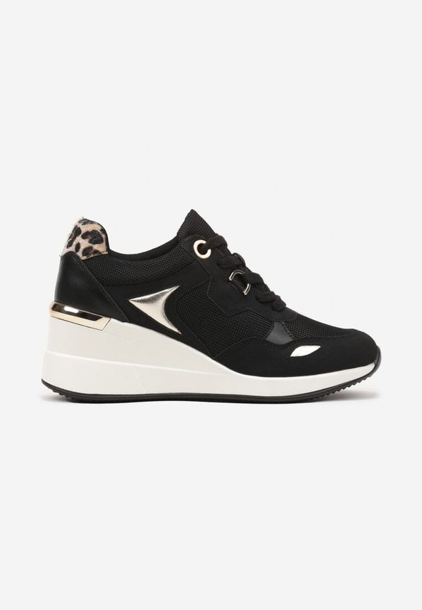 Born2be - Czarne Sneakersy na Koturnie z Ozdobnymi Wstawkami Cedera. Okazja: na co dzień. Kolor: czarny. Materiał: jeans. Sezon: lato, wiosna. Obcas: na koturnie