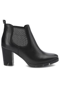 Czarne Botki Karino Damskie Eleganckie Obuwie. Okazja: do pracy, na spotkanie biznesowe. Kolor: czarny. Materiał: skóra. Obcas: na obcasie. Styl: elegancki. Wysokość obcasa: średni #3