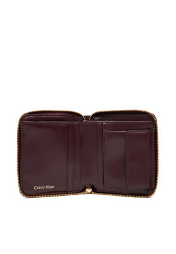 Calvin Klein Mały Portfel Damski Emblem Aop Square Zip Around LV04F1089G Bordowy. Kolor: czerwony. Materiał: skóra